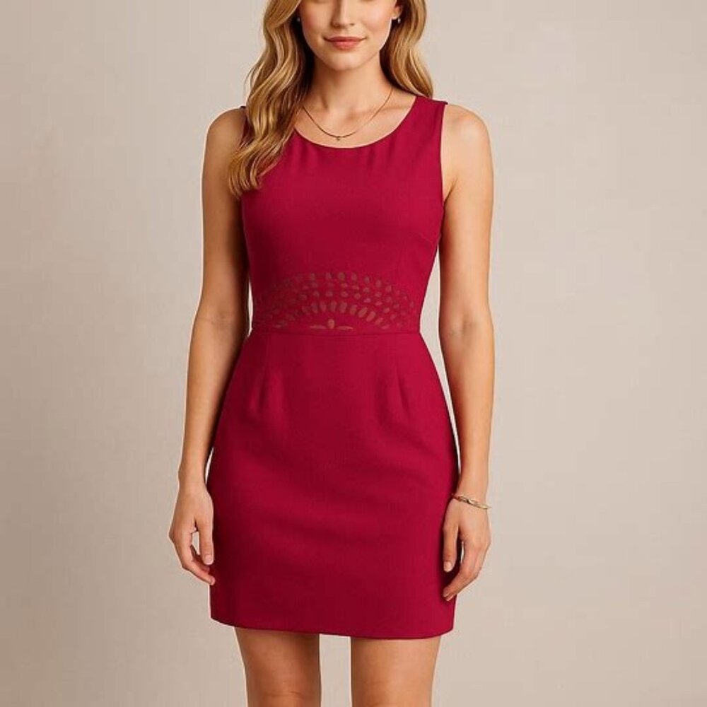 Deep Rose Pink Hourglass Silhouette Sleeveless Dress with Belly Cutouts size L